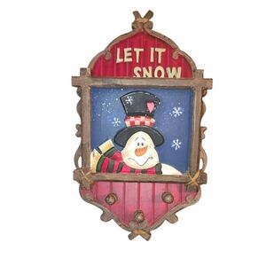 Vintage 2004 "Let It Snow" Molded Resin Snowman Holiday Card Holder 17"X9.75"X3"